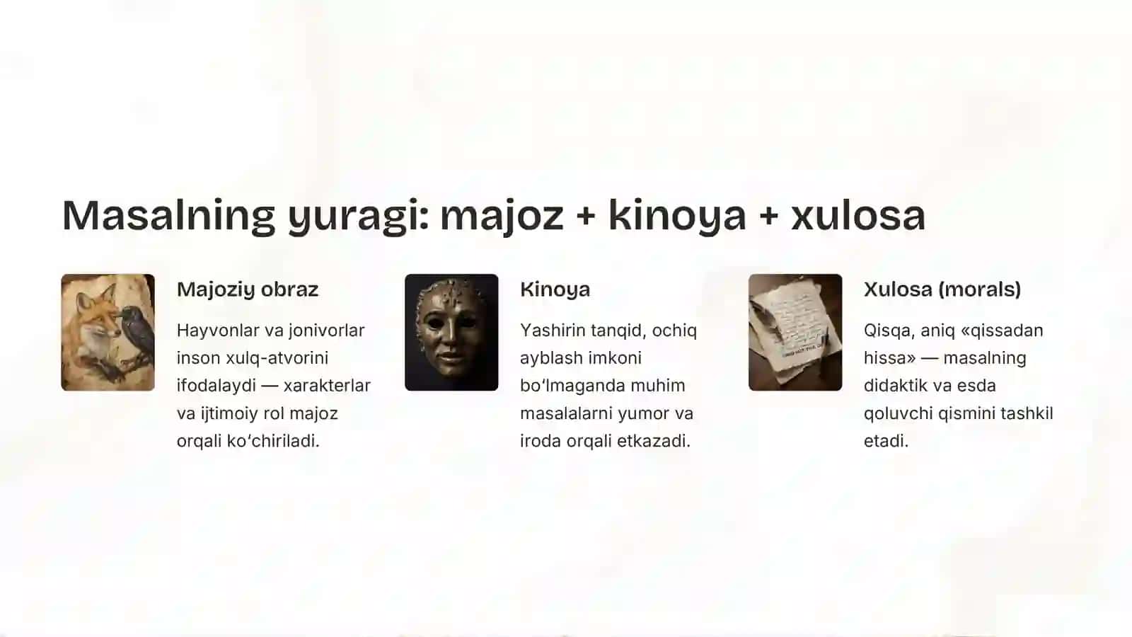 Masal janrida majoz va so’z qo’llash mahorati tahlili (Ezop, Krilov va Muxtor Xudoyqulov misolida) 2