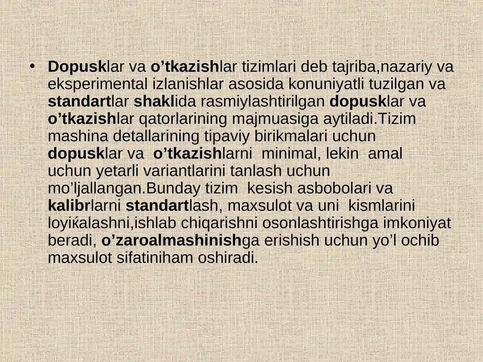 Dopusklar va o’tkazishlar tizimlari 2