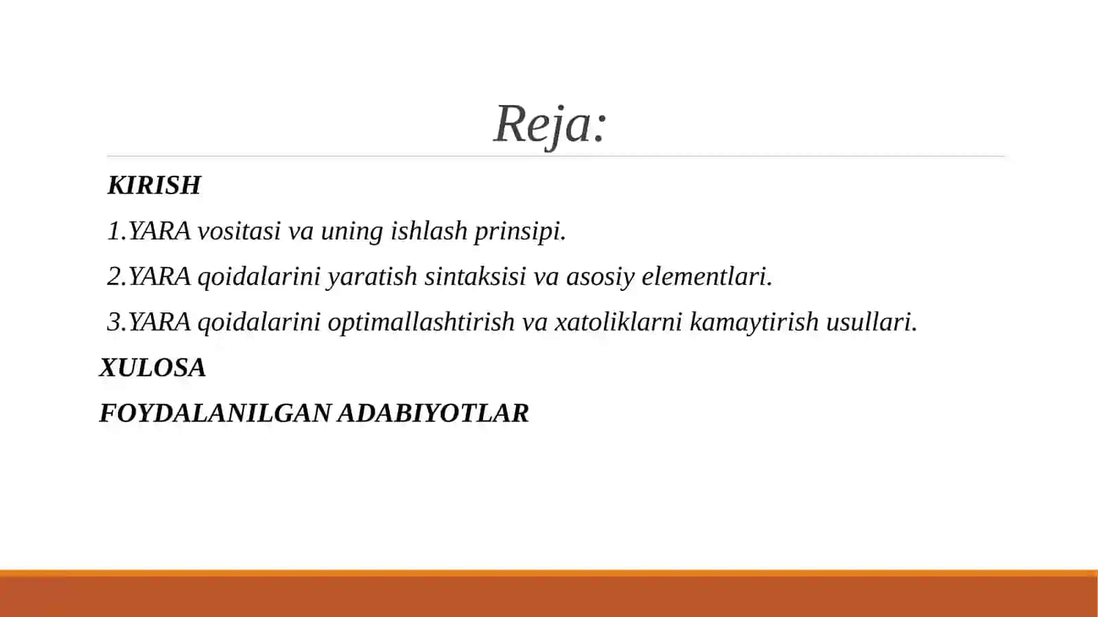 YARA QOIDALARINI YARATISH, OPTIMALLASHTIRISH VA REAL VAQTDA SINOVDAN O‘TKAZISH. 2