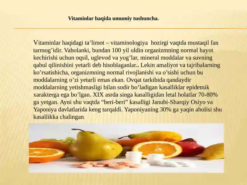 Vitaminlar va ularning organism uchun ahamiyati 2