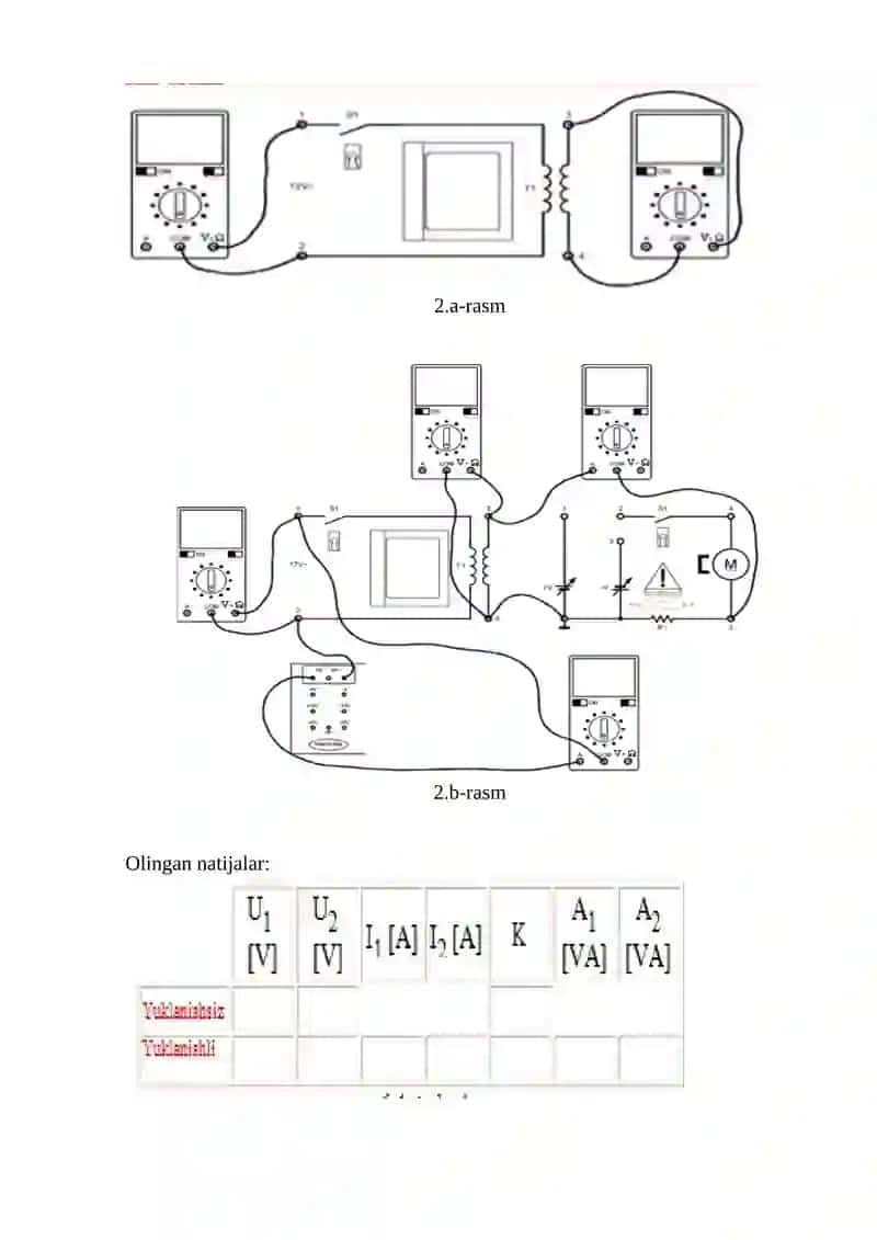 6 -laboratoriya ishi. Bir fazali tranformatorlarni tekshirish. 2