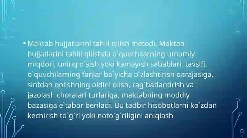 Maktab hujjatlarini tahlil qilish metodlari 2