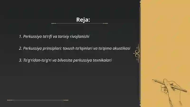 Perkussiya- obektiv tekshiruv usuli sifatida. O’pkaning qiyosiy va topagrafik perkussiyasi. Norma va Patologiyada 2