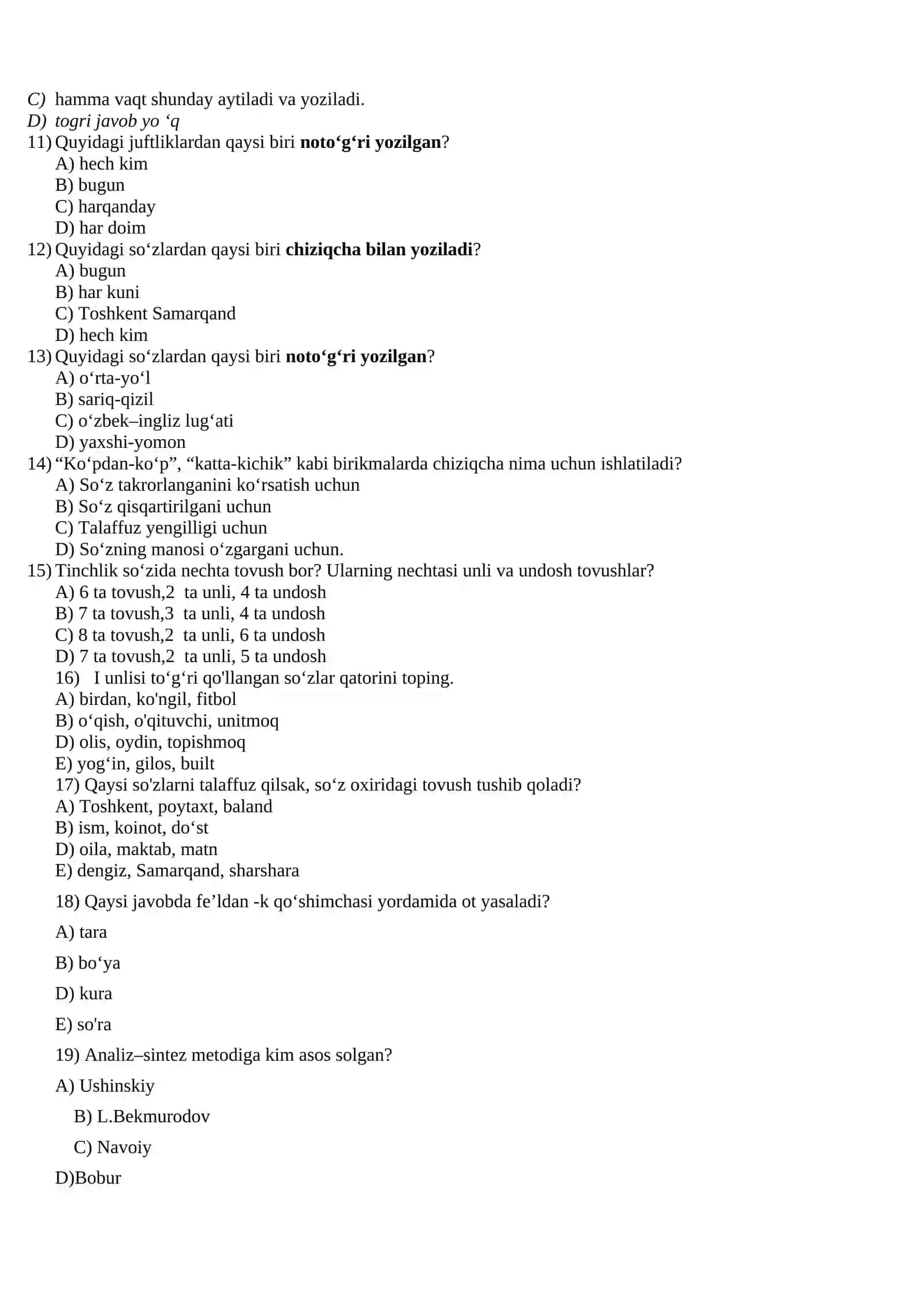 ona tiliga oid testlar 2