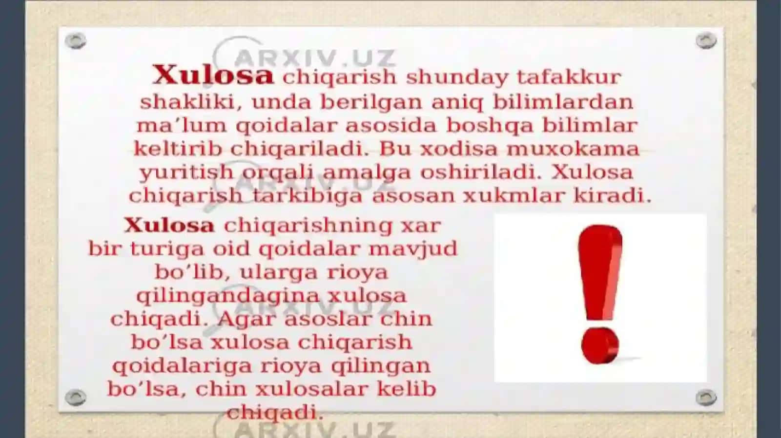 Xulosa chiqarish va uning turlari 2