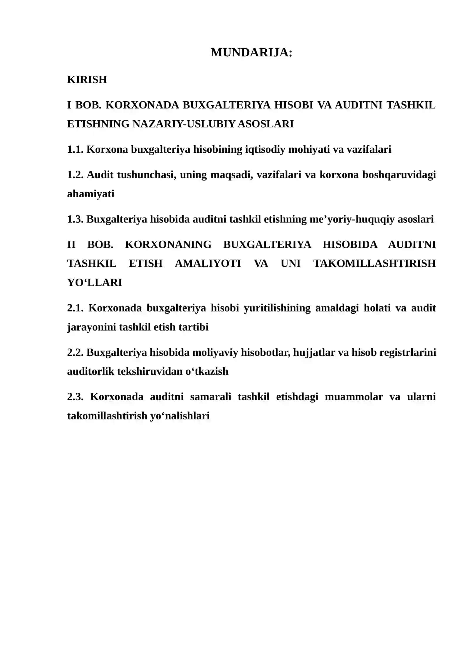 Korxonaning buxgalteriya hisobida auditni tashkil etish 2