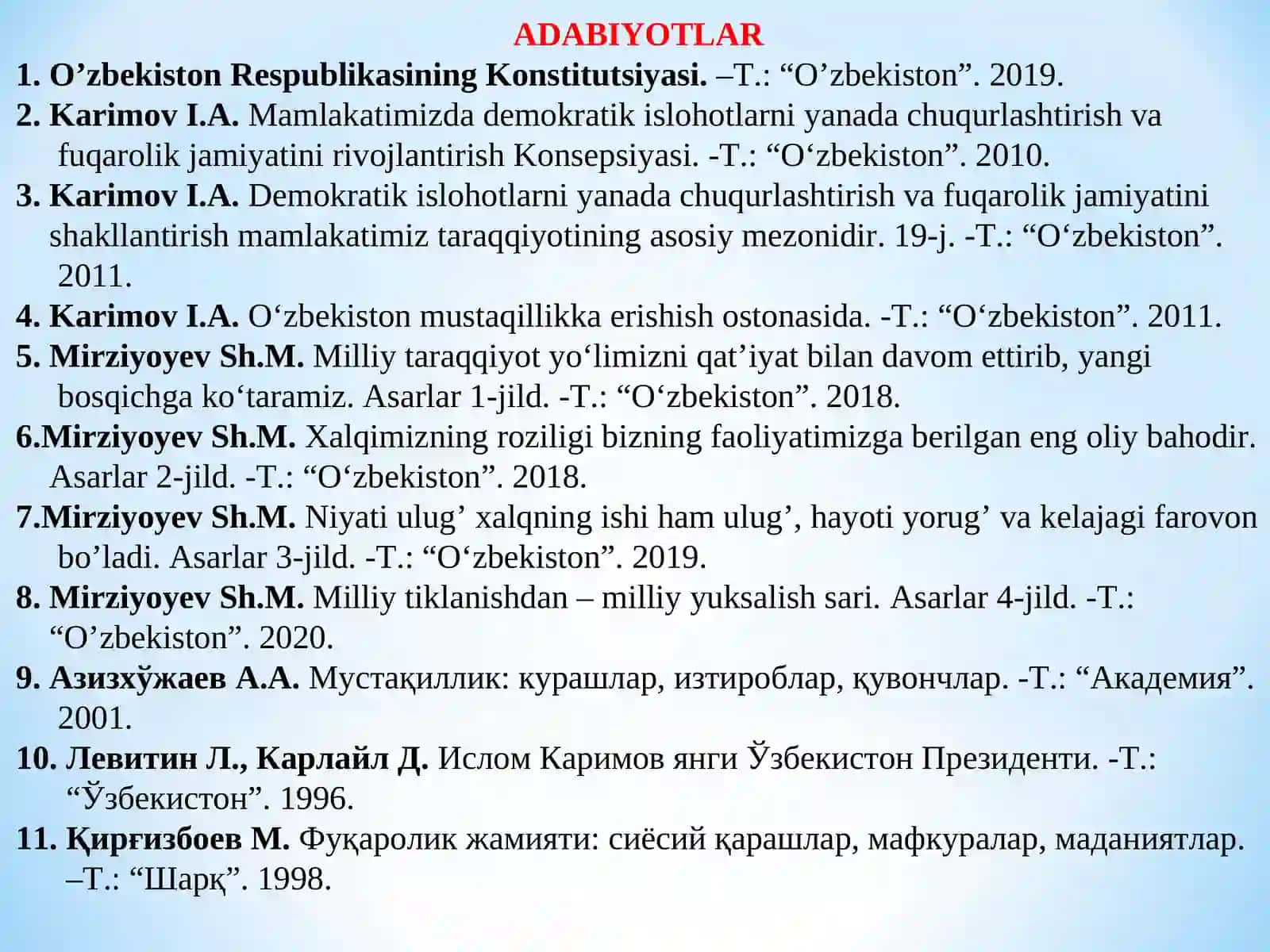 O‘zbekistonda siyosiy islohotlar. Milliy davlat boshqaruv tizimining yaratilishi 2
