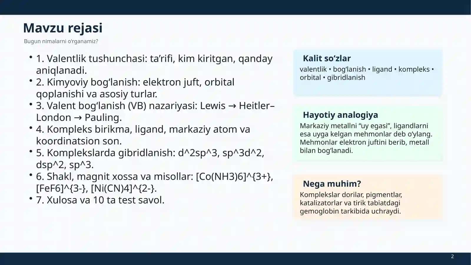 Kompleks birikmalarda valent bog‘lanishlar nazariyasi 2