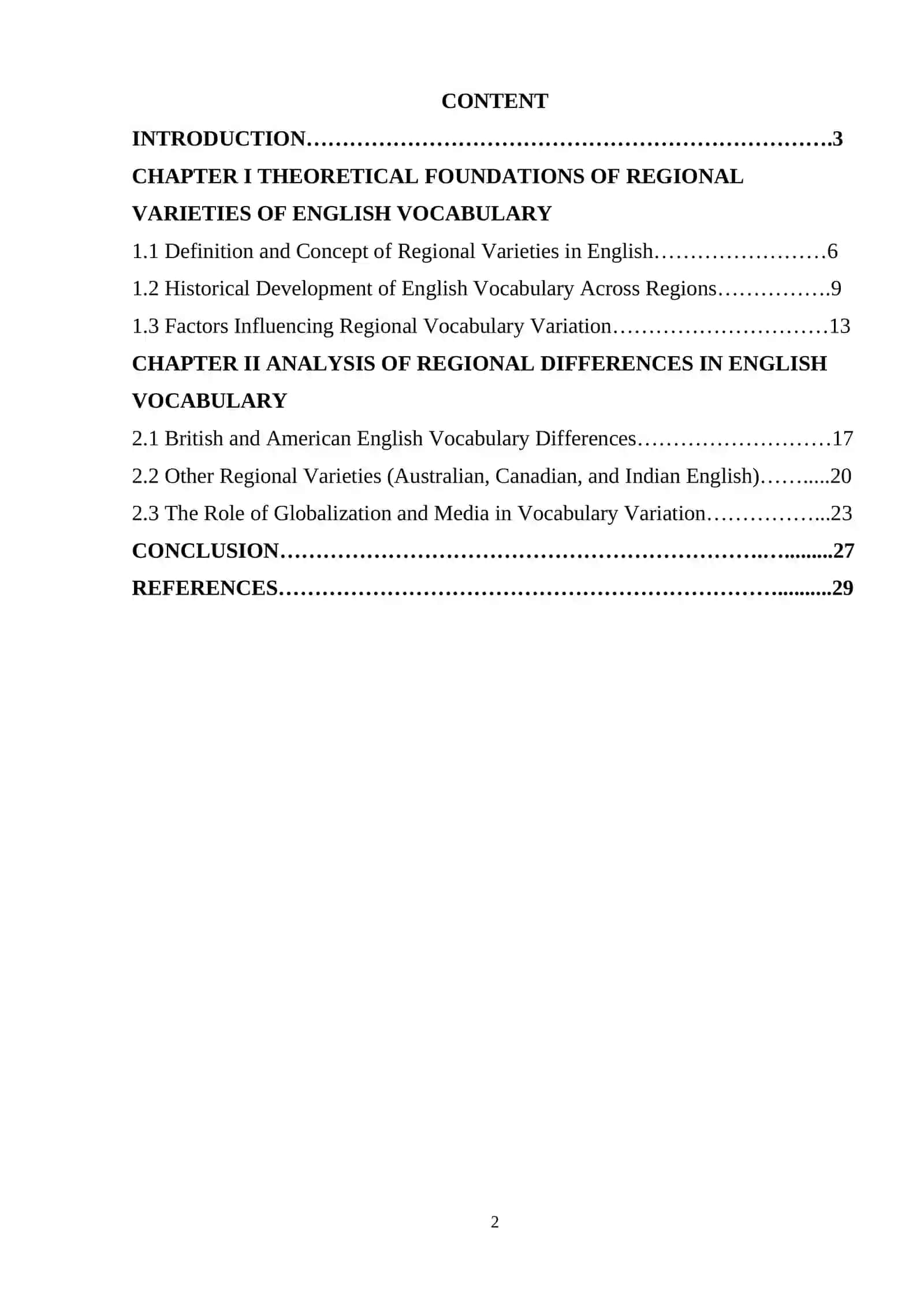Regional Varieties of the English Vocabulary 2