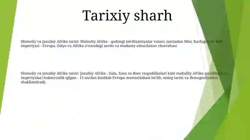 Shimoliy Va Janubiy Afrika Davlatlari Haqida Tarixiy MaʼLumotlar 2