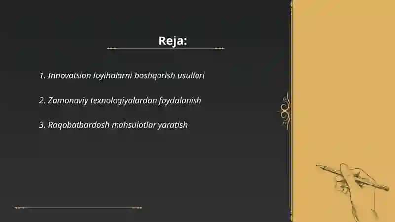 Innovatsion loyihalarni boshqarish usullari 2