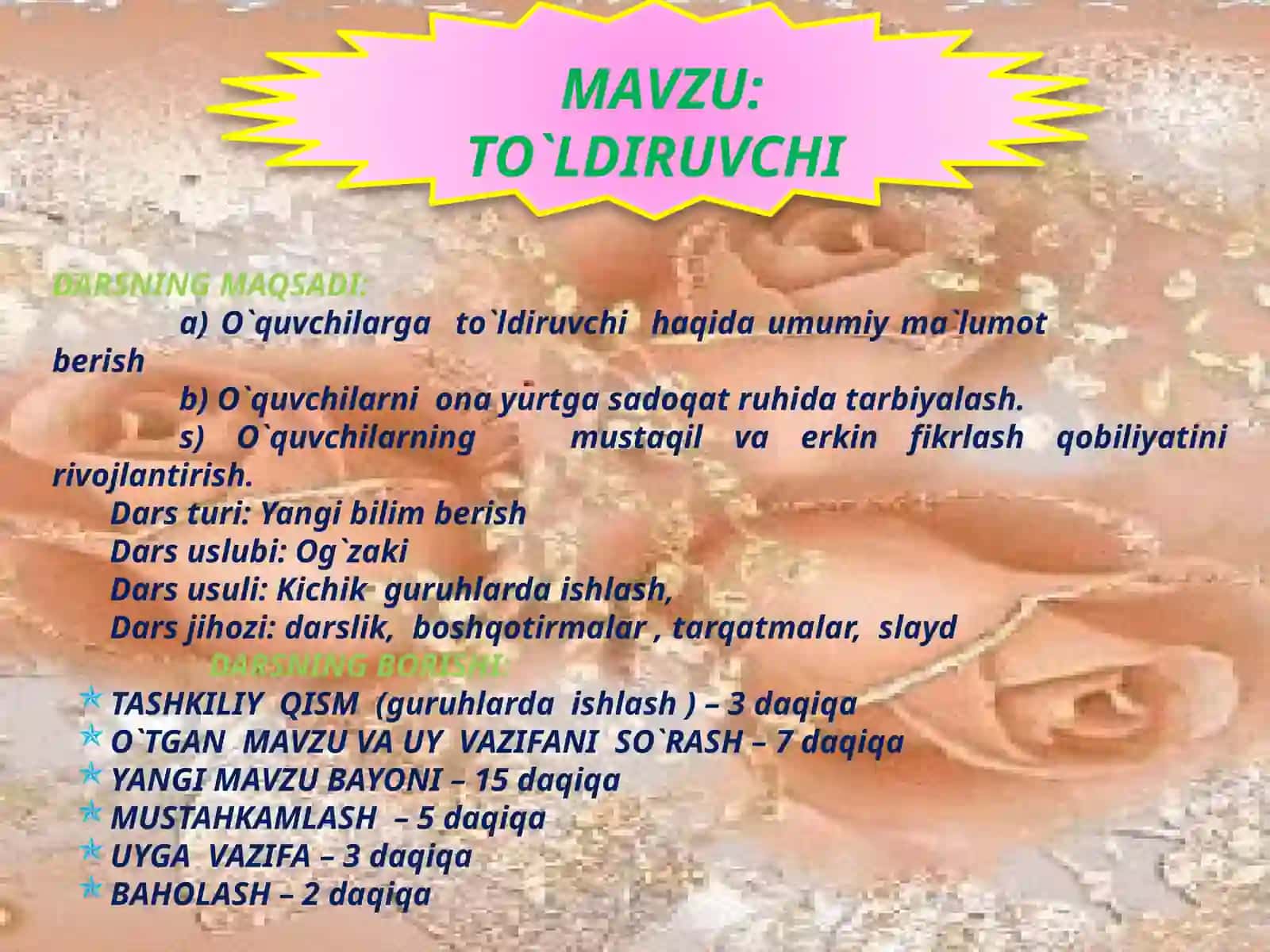 “TO`LDIRUVCHI HAQIDA MA`LUMOT” 2