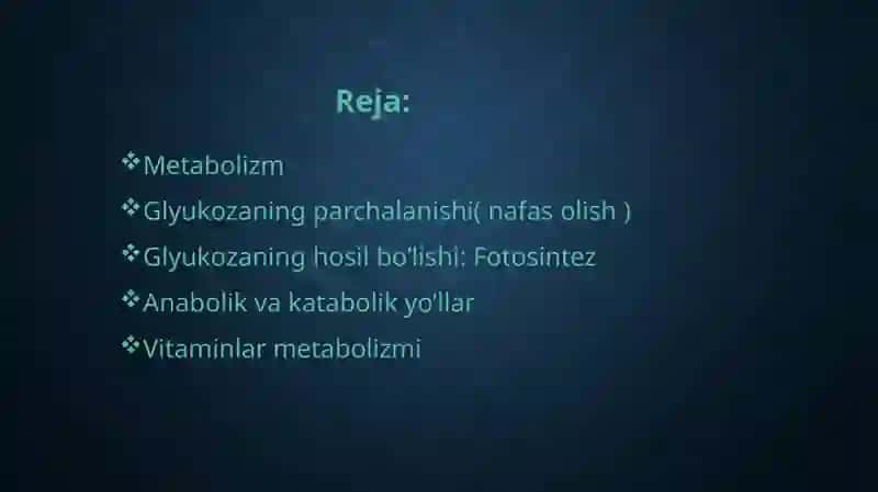 Metabolizm jarayonida energiya hosil bo’lishi va sarflanishi. Yadro kimyosining tibbiyotdagi o’rni 2