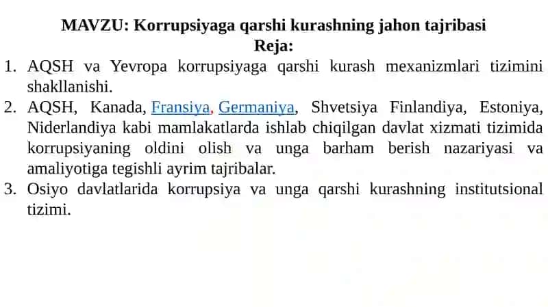 Korrupsiyaga qarshi kurashning jahon tajribasi 2