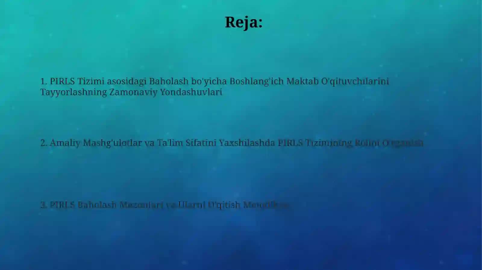 PIRLS Tizimi asosidagi Baholash bo'yicha Boshlang'ich Maktab O'qituvchilarini Tayyorlashning Zamonaviy Yondashuvlari 2