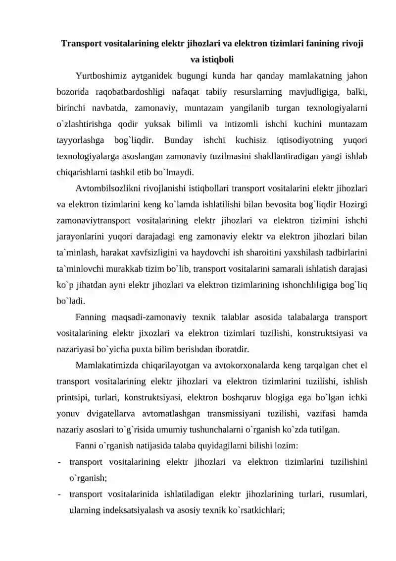 Transport vositalarining elektr manbalari 2