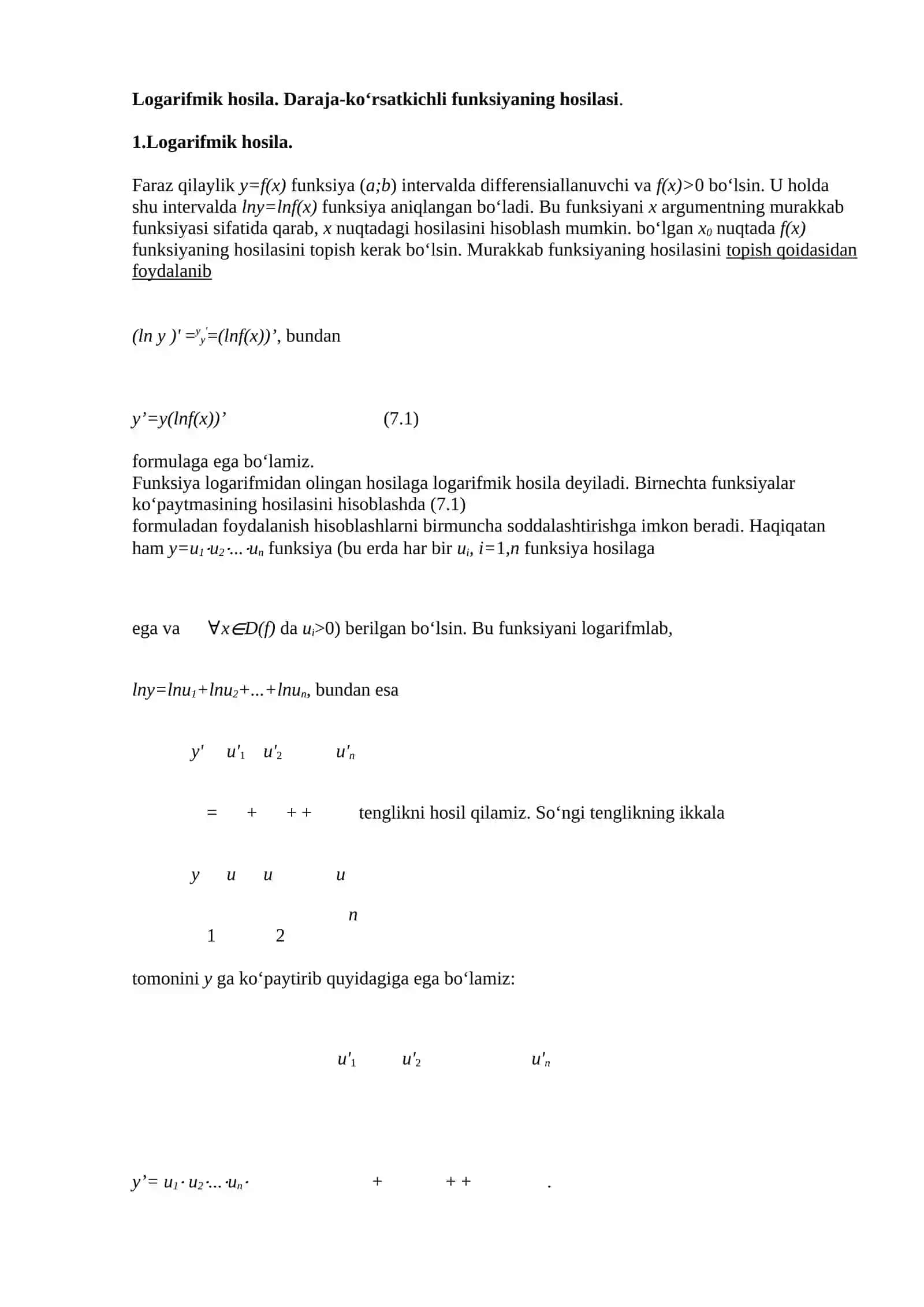Matematika analizi - Logarifmik hosila 2