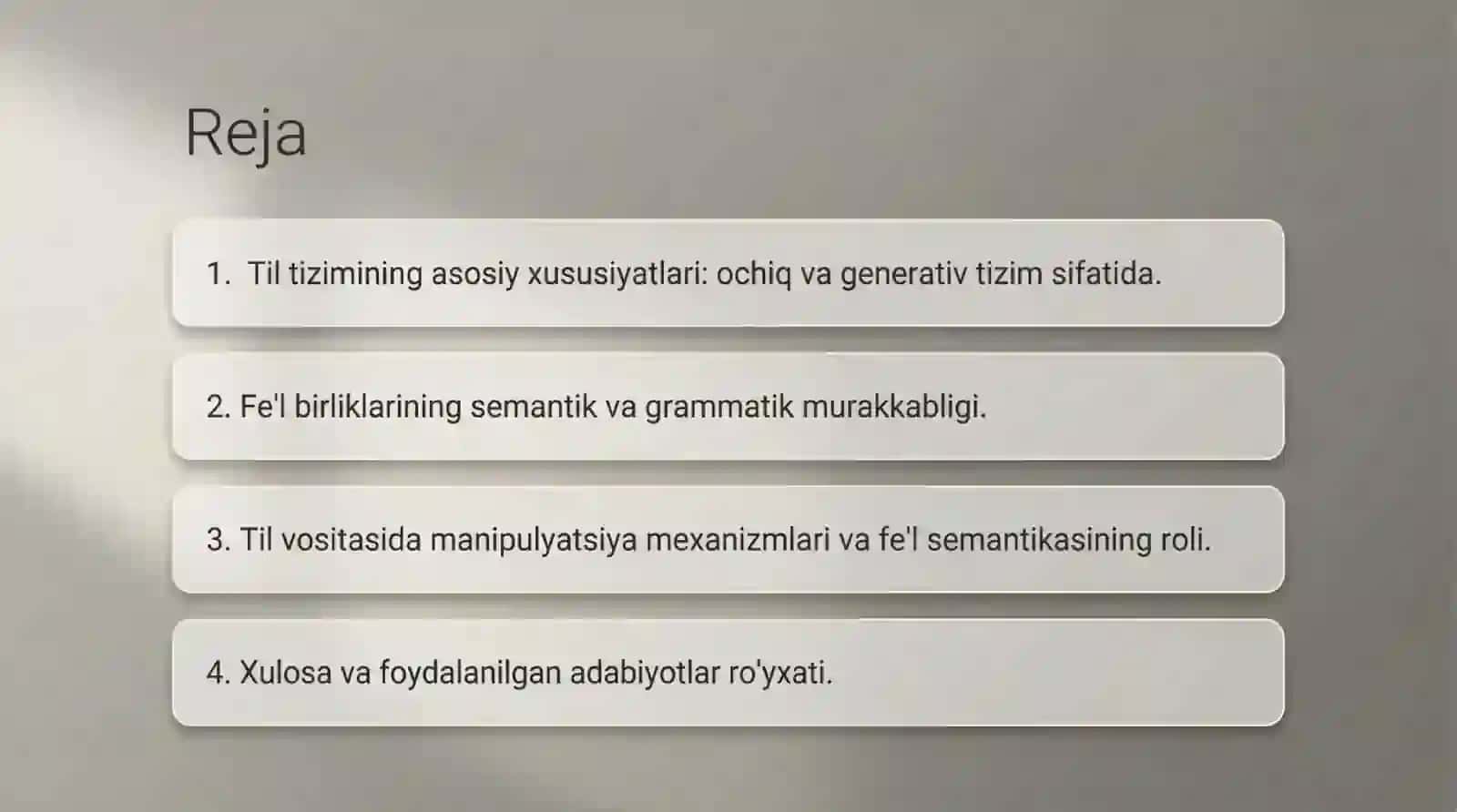 Ayrim fe’l birliklarining murakkabligi Til ”Ochiq” va ”Generativ” tizim sifatida 2