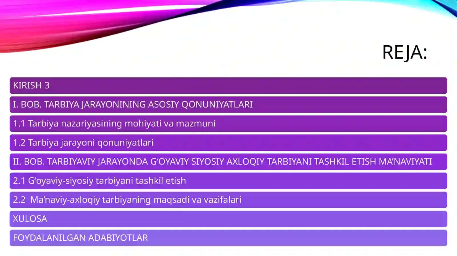 “Tarbiyaviy jarayonda gʻoyaviy siyosiy axloqiy tarbiyani tashkil etish manaviyati” 2