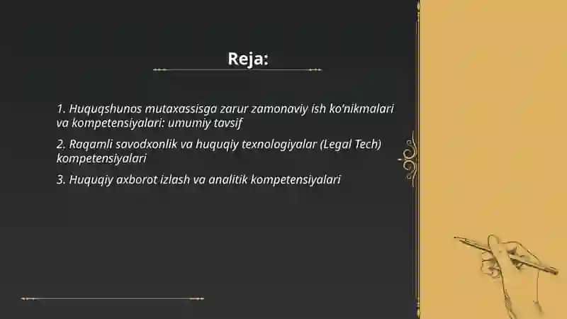 Huquqshunos mutaxassis shakillanishida zamonaviy ish koʻnikmalari va kompetensiyalarning roli 2