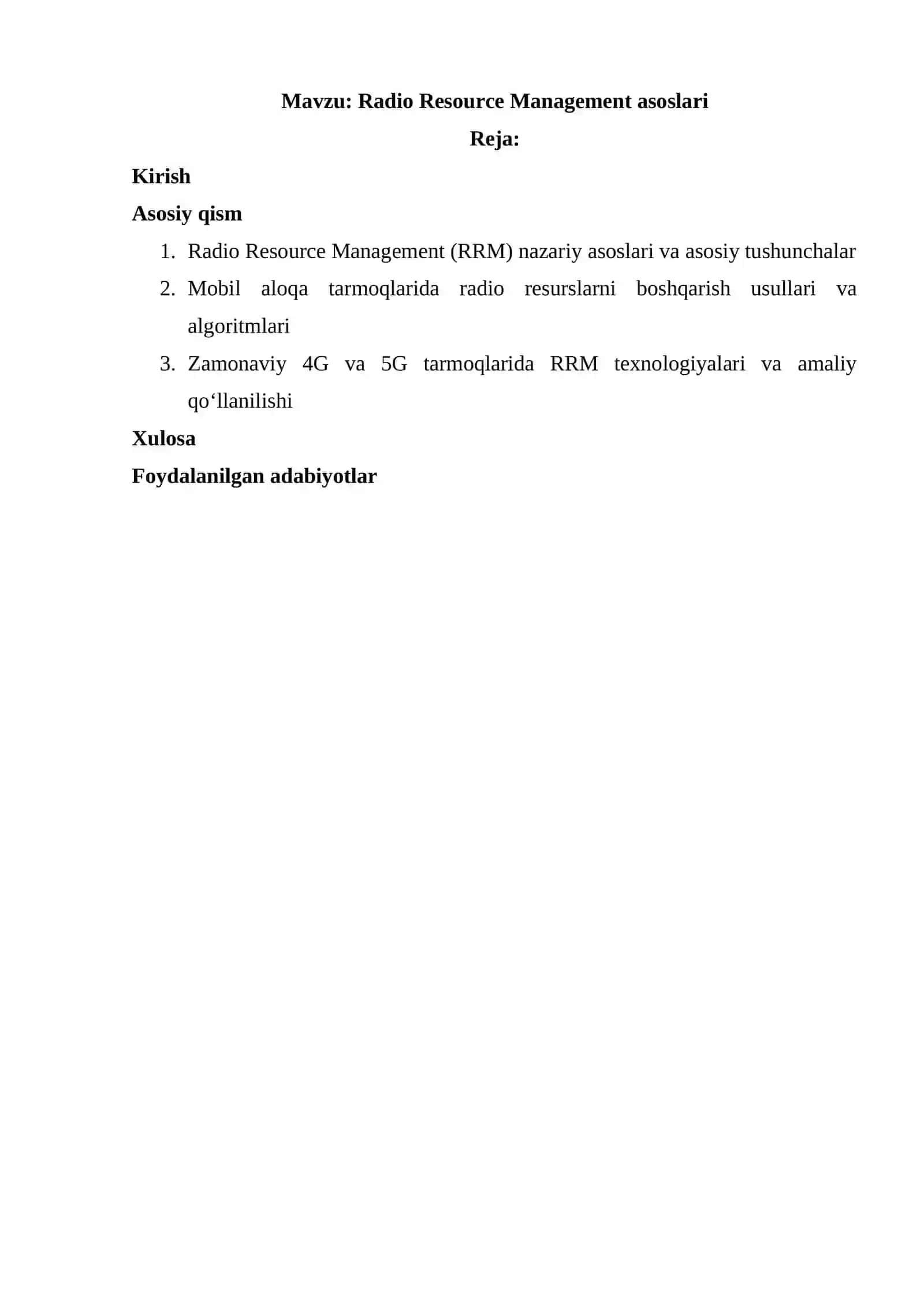 Radio Resource Management asoslari 2