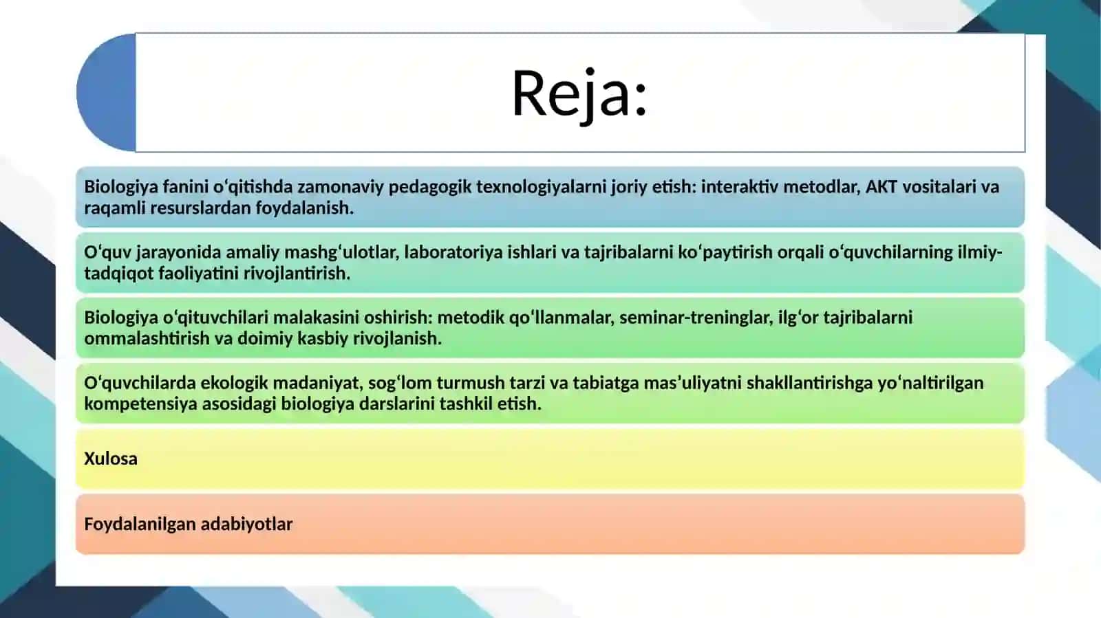 Biologiya fanini o'qitishni takomillashtirish yo'llari 2