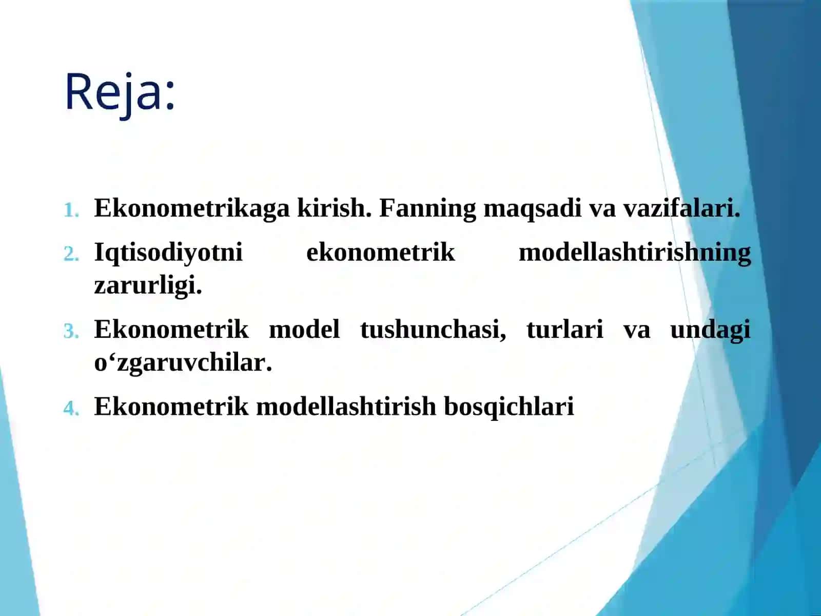 Ekonometrik modellashtirish asoslari 2