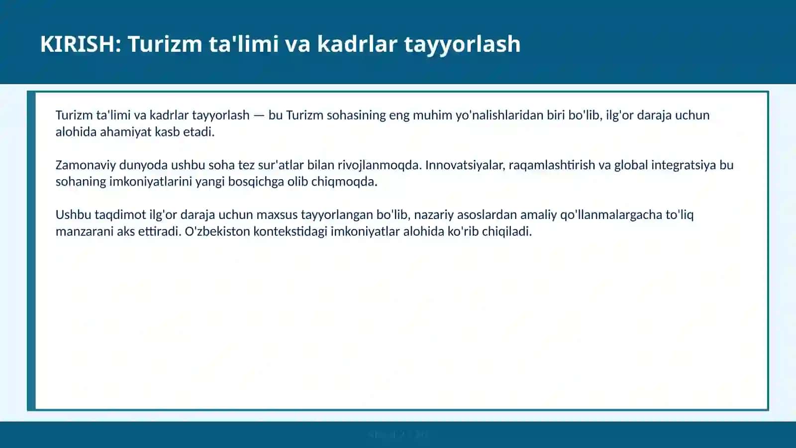 TURIZM TA'LIMI VA KADRLAR TAYYORLASH 2