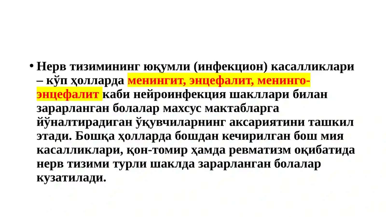 НЕРВ СИСТЕМАСИНИНГ ЮҚУМЛИКAСAЛЛИКЛAРИ 2