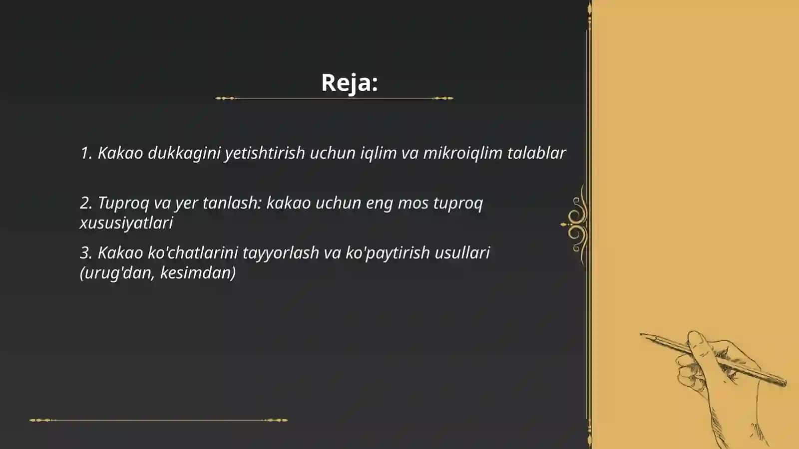 Kakao dukkagini yetishtirish, uning tuzilishi, o'lchamlari, navlari va kimoviy tarkibi 2