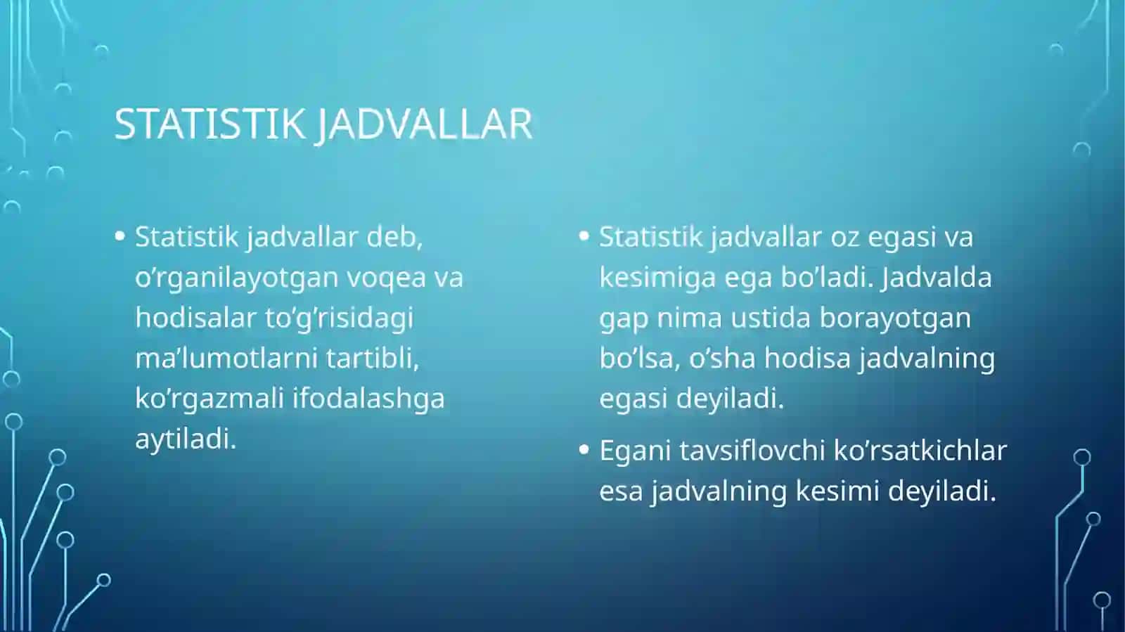 Statistik jadvallar 2