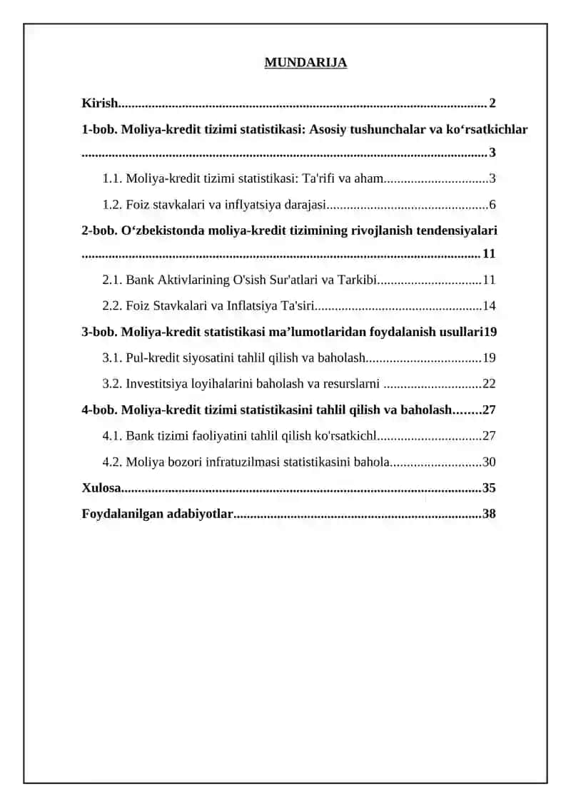Moliya-kredit tizimi statistikasi 2