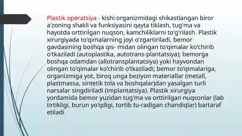 YUZDAGI PLASTIK OPERATSIYALAR XUSUSIYATLARI 2