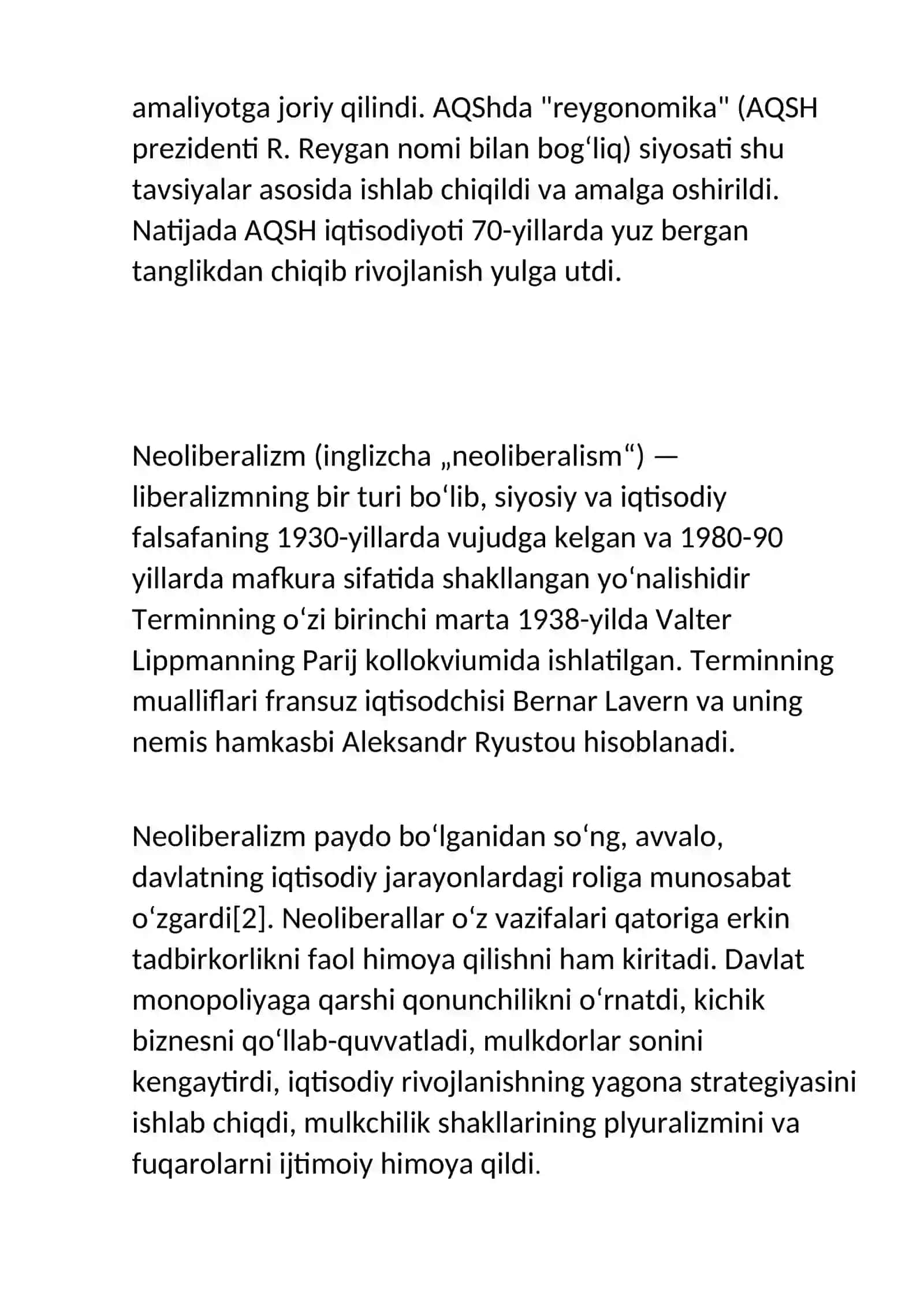 MONETARIZM. Va NEOLIBERALIZM Evalutsiyasi.Nomukammalbozor talimotlari 2
