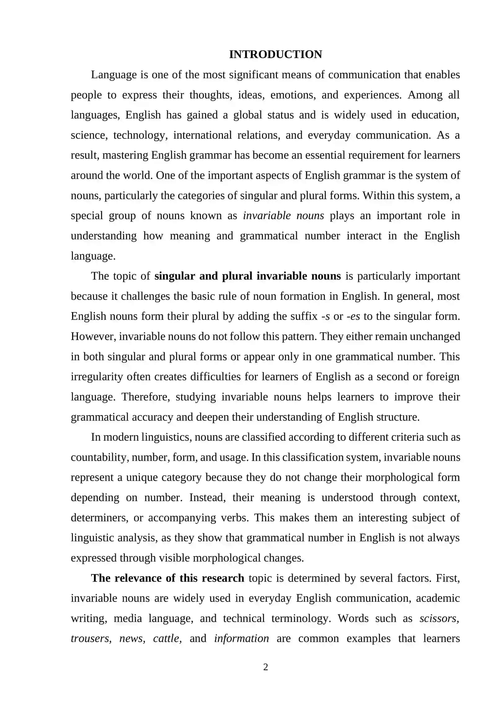 Singular and plural invariable nouns 2