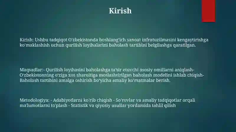 Qurilish Ob'ekti Bahosini Aniqlash 2