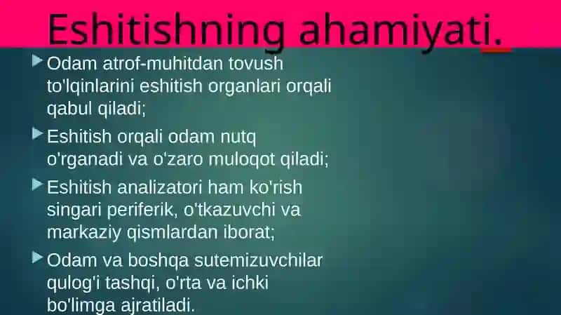 Eshitish organlarining tuzilishi, eshitish gigiyenasi 2