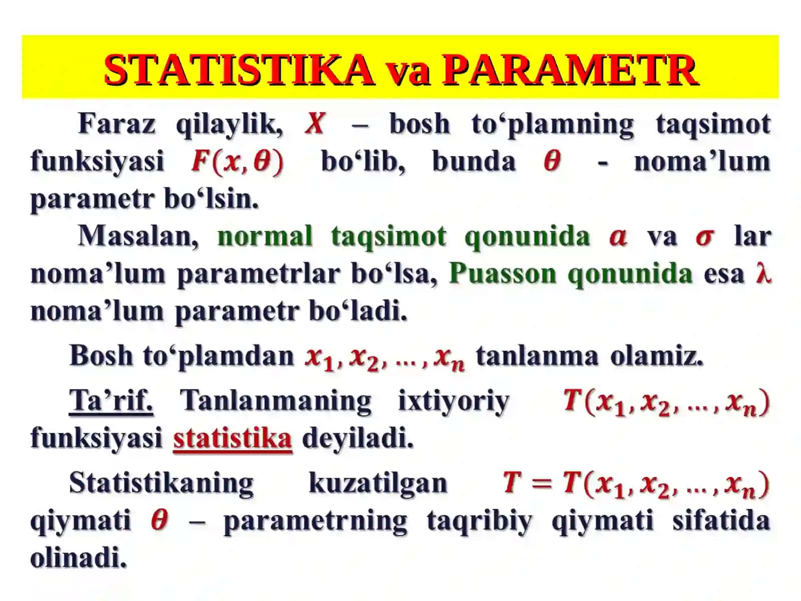 MAVZU:  STATISTIK BAHOLAR VA ULARNING XOSSALARI 2