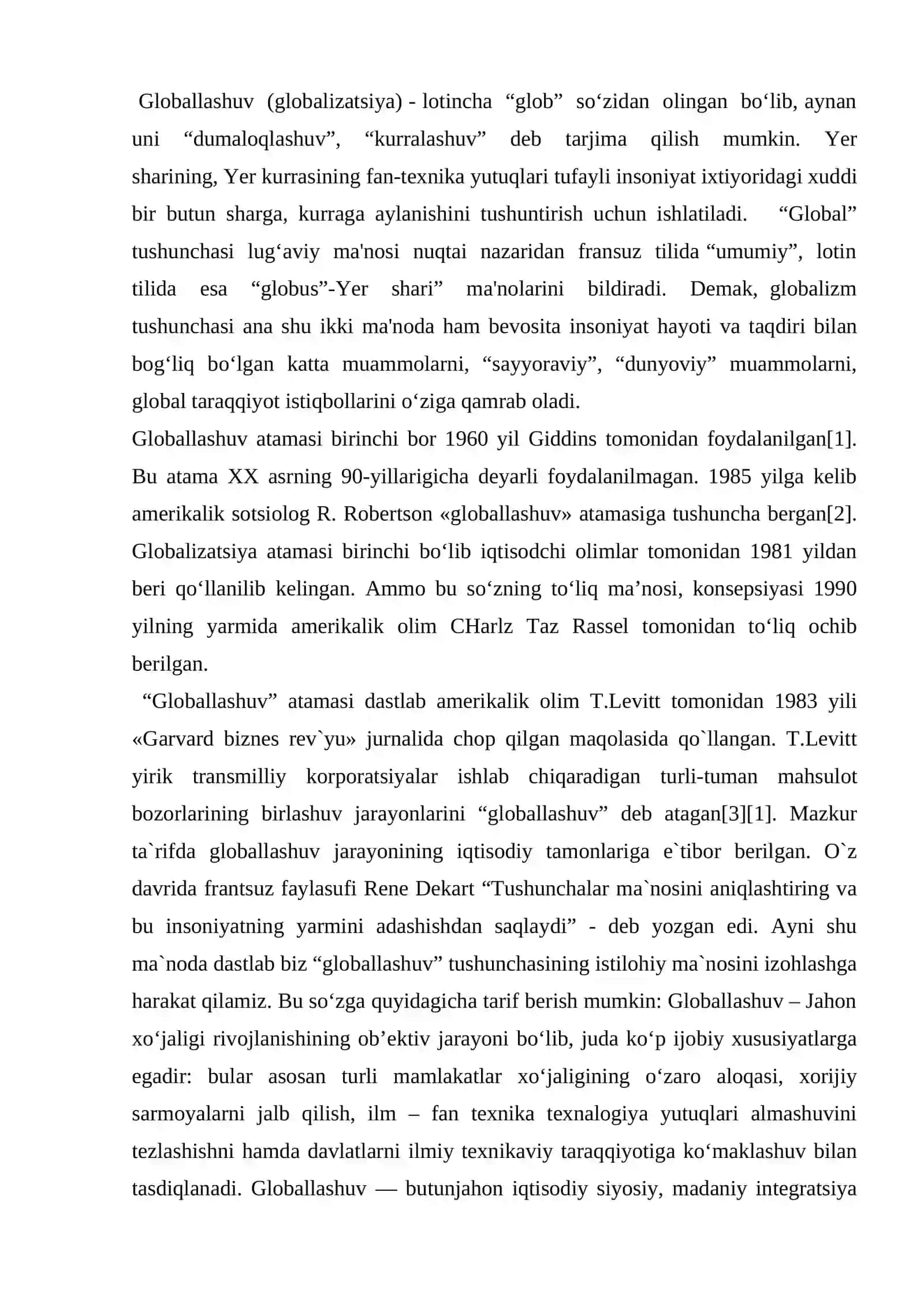 Globallashuv tushunchasi, mohiyati, jamiyat hayotida namoyon bo‘lish xususiyatlari 2