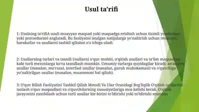 Metod Tushunchasi.Uning Turlari Va Tasnifi.O'Quv Bilish Faoliyatini Tashkil Qilish Metodi Va Ular Orasidagi Bog'Liqlik 2