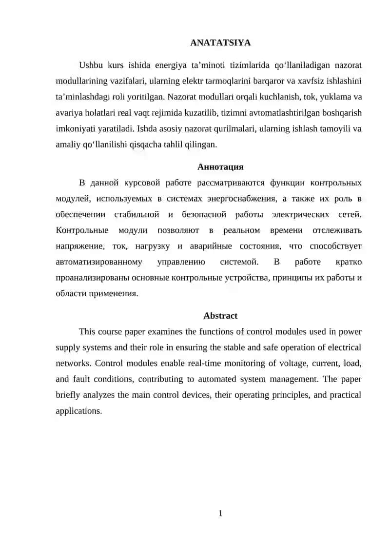 ENERGIYA TA’MINOTI TIZIMLARIDA O’RNATILGAN NAZORAT MODULLARI 2