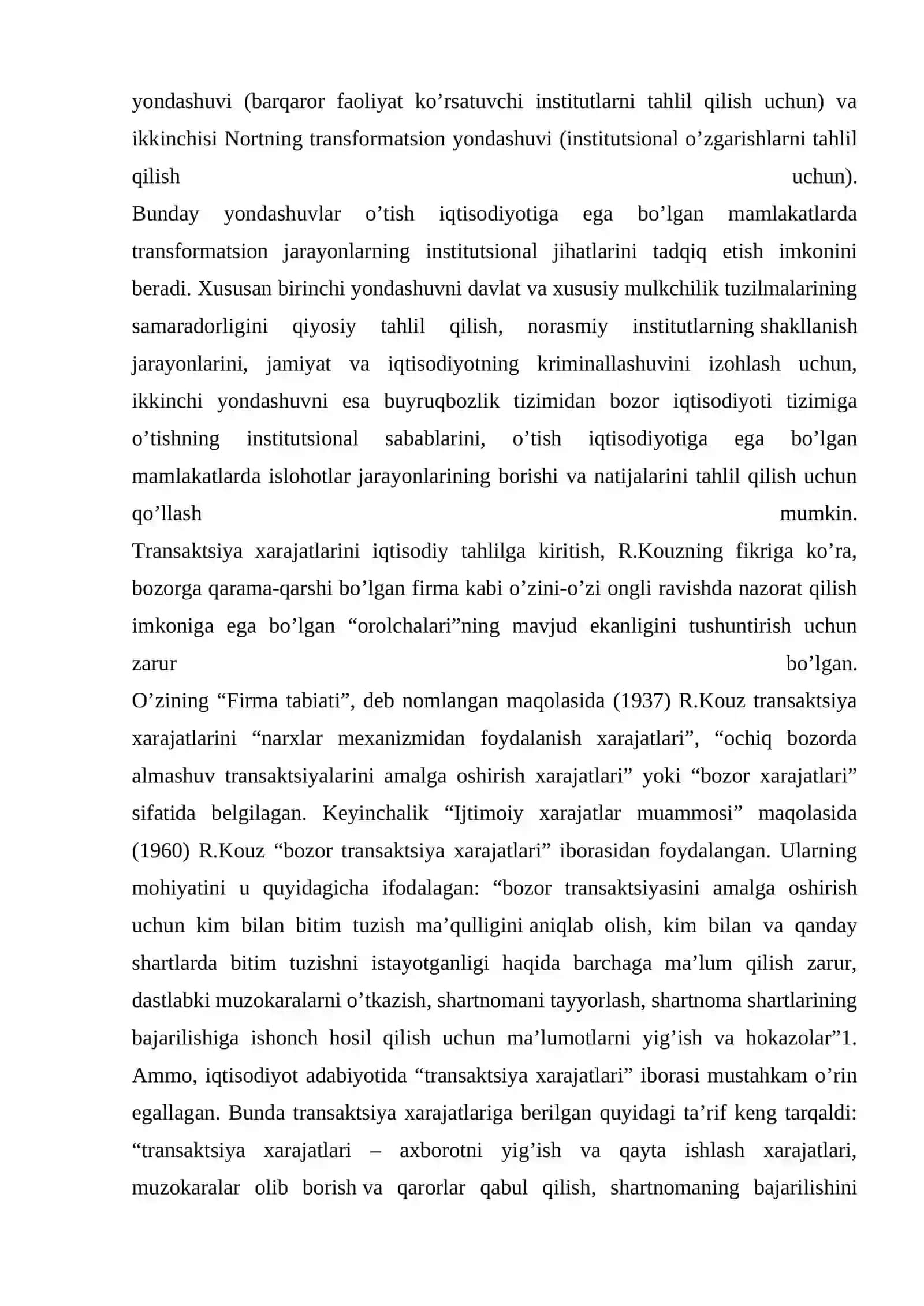 Bozor insituti.Transaksiyalar va transaksion xarajatlarni tahlil qilishga nisbatan yondashuvlar 2