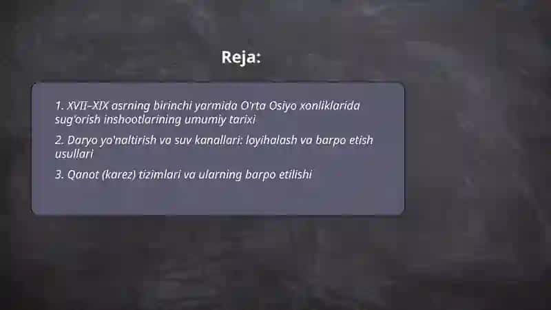 O'rta Osiyo xonliklarida sug'orish inshoatlarning barpo etilishi 2