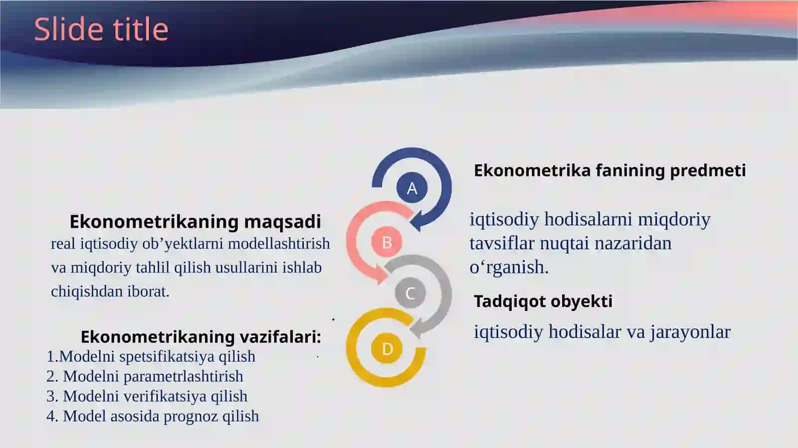 Ekonometrik modellashtirish asoslari. Ekonometrikada ehtimollarni nazariyasi va matematik statistikaning asosiy tamoyillari 2