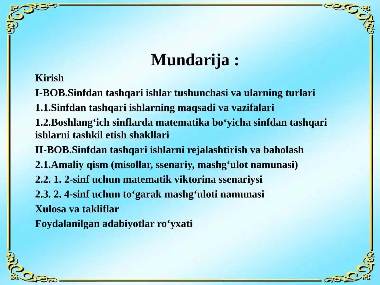 Sinfdan tashqari ishlarni tashkil etish 2