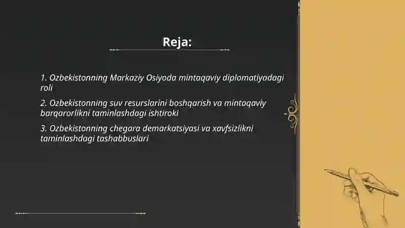 Ozbekistonning markaziy osiyoda tinchlik va barqarorlikni taminlashdagi orni 2