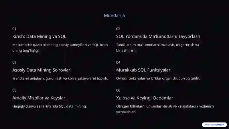 SQLda Data Mining: Maʼlumotlar Tahlili Sanʼati 2
