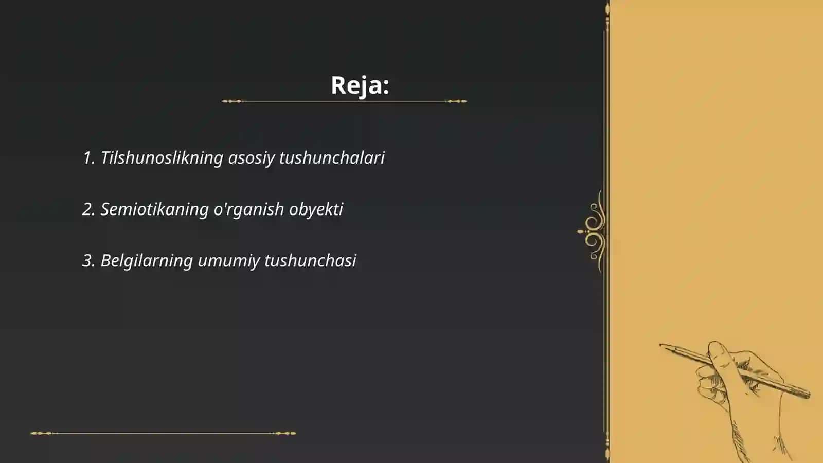 Tilshunoslik va semiotika. Belgi haqida tushuncha. Belgi turlari. Lingivistika belgi va uning xususiyatlari 2