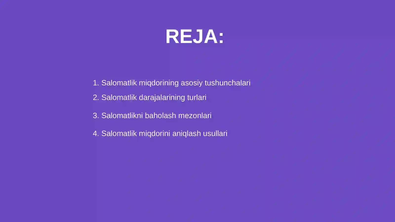 Salomatlik miqdorini aniqlash salomatlik darajalariga qarab sogʻlomlashtirish dasturini yaratish 2