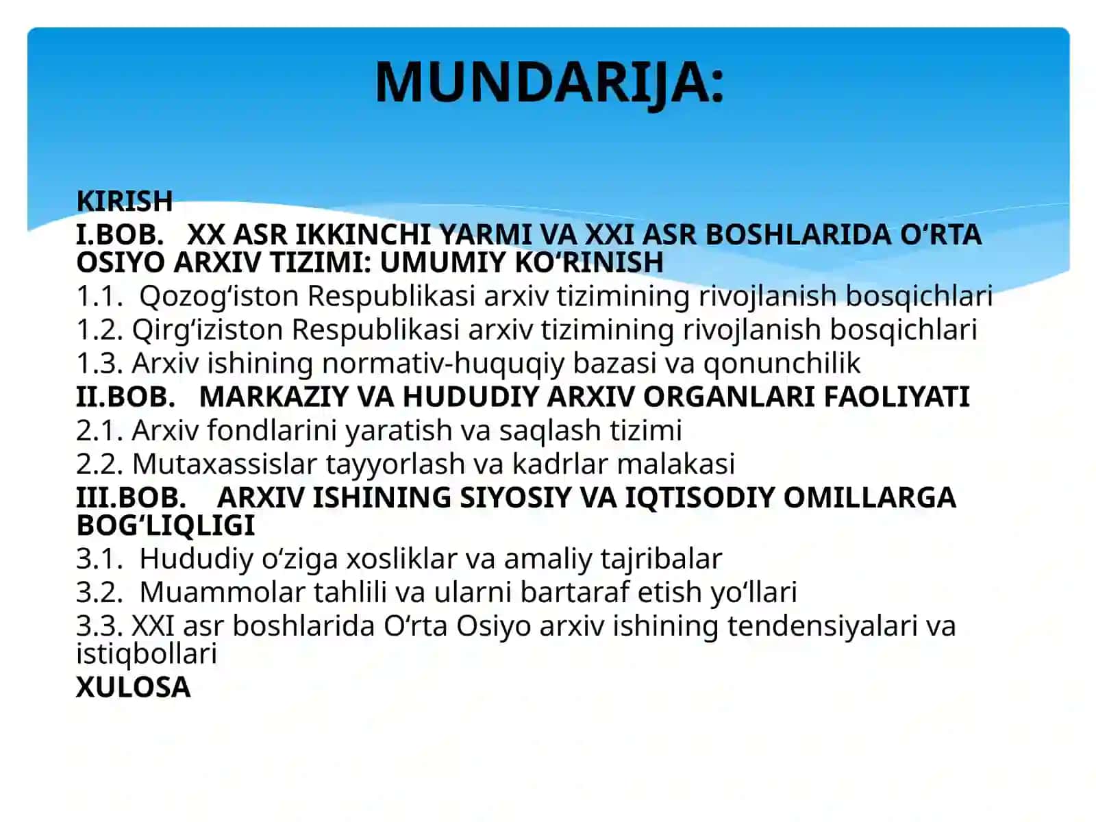 XX asrning ikkinchi yarmi – XXI asr boshlarida O‘rta Osiyo davlatlarida arxiv ishi (Qozog'iston va Qirg'iziston Respublikalari misolida) 2
